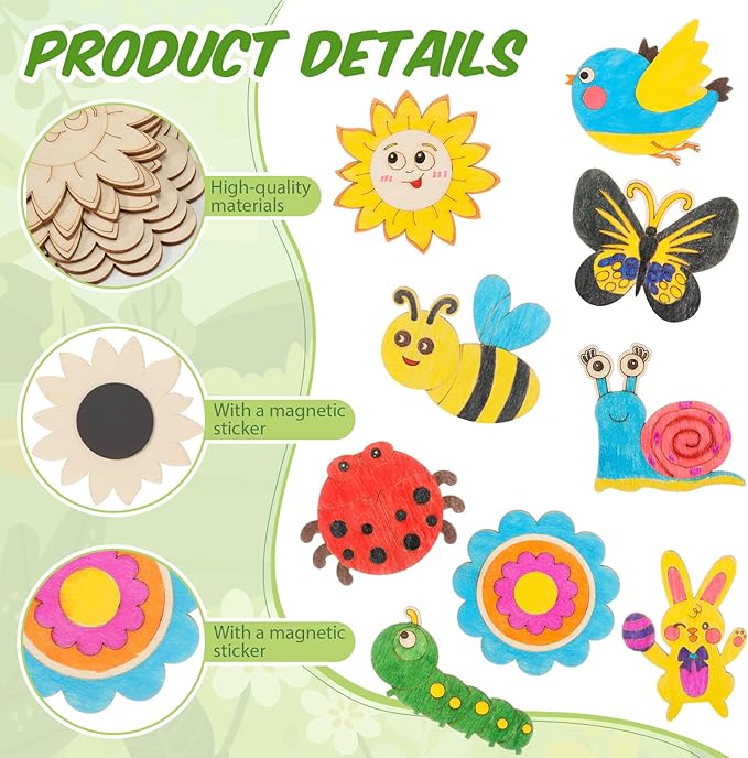 Blueweenly 36 Pcs DIY Wooden Magnets Craft Kits for Kids Wooden Art Craft Supplies Painting Kit for Kids Activities Party Favors for Boys Girls Easter Basket Stuffers Birthday Party Gifts Toys