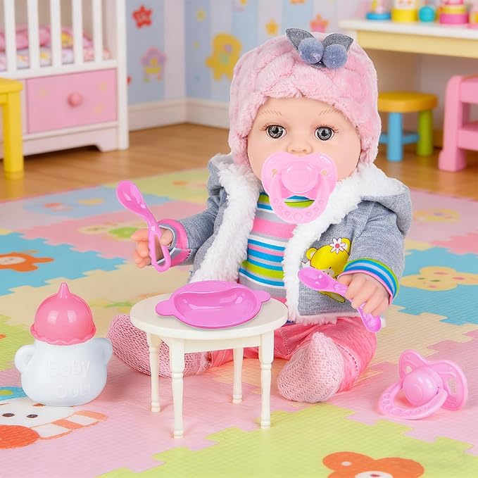 dollbie 12 Inch Realistic Baby Doll with Outfits & Feeding Accessories - Lifelike Baby Doll with Pacifier, Bottle & Feeding Set, Ideal Gift for Toddler Girls Age 3+