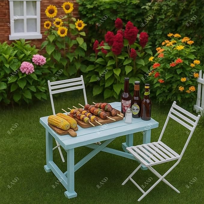 iLAND Dollhouse Furniture of Wooden Table for Doll House Garden Decor, Miniature Dollhouse Accessories Tiny Table Model on 1/12 Scale