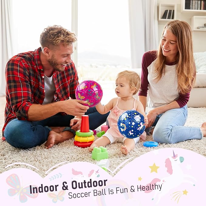ZOOJOY Soccer Ball Size 2, 2 Pack Cartoon Ball with Pump Mesh Bag, Butterfly & Unicorn Toddler Girl Toys for 1 2 3 4 5 6 Years Old, Perfect Sensory Toys for Girls Boys Indoor Outdoor Play Balls Gifts