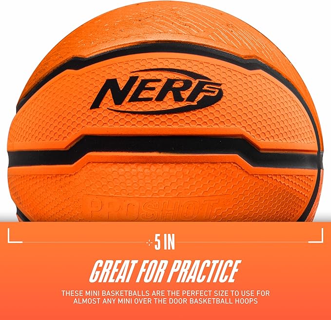 Nerf Mini Foam Basketballs - Indoor + Outdoor Foam Balls - 5" Inch Basketballs for Mini + Over the Door Hoops - 2 Balls Included - Orange