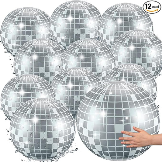 12 Pcs Inflatable Beach Ball Disco Theme Party Decoration Inflatable Disco Ball for Summer Pool Indoor Outdoor Beach Sports Theme Decor Gift