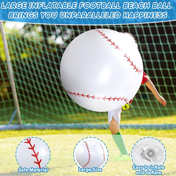 Meooeck 4 Pcs 27 Inch Inflatable Baseball Large Baseball Party Decorations Giant Inflatable Balls for Outdoor Activity Games Sports Event Birthday Party Supplies