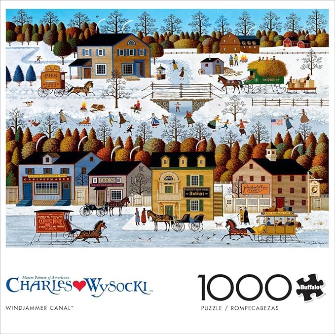 Buffalo Games – Charles Wysocki - Windjammer Canal - 1000 Piece Winter Jigsaw Puzzle - Festive Holiday Puzzles for Adults – Precision-Cut Pieces, Christmas Artwork, and Hours of Fun