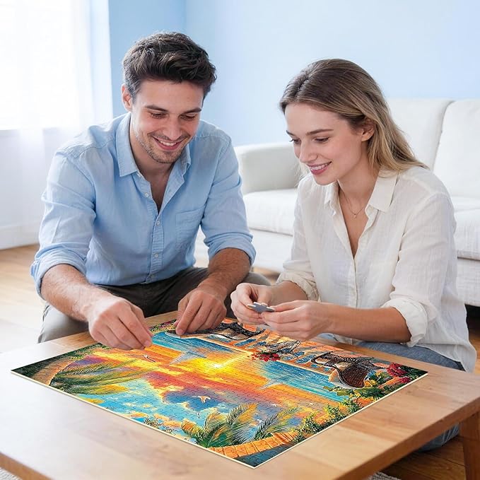 Puzzles for Adults 500 Pieces, Jigsaw Puzzles 500 Pieces Adult Puzzles Ocean Sunset Puzzle Recycled Cardboard Funny Challenging Puzzle Game Activity Nights Gift Toy 20.5x15inch