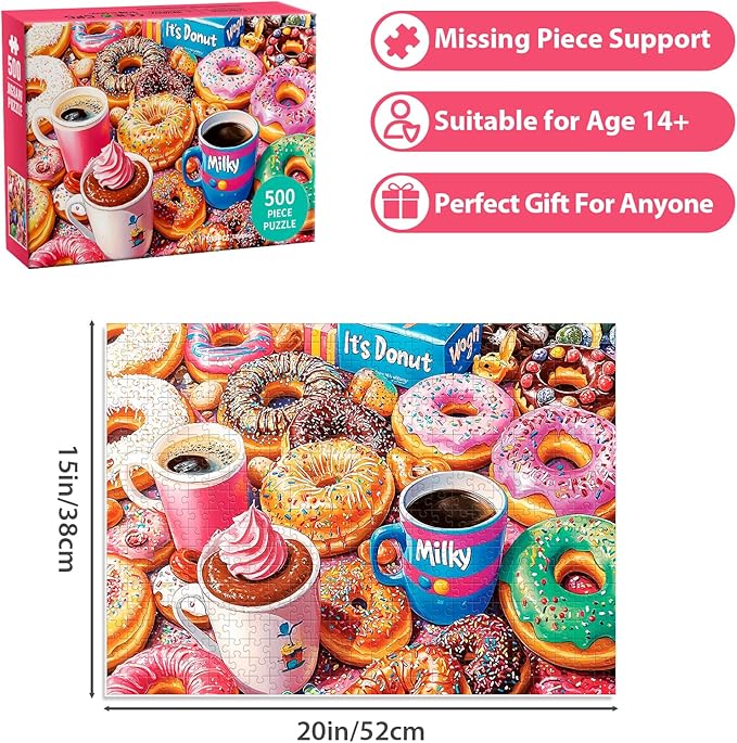 500 Pieces Puzzles for Adults, Colorful Donuts Puzzle for Adults Seniors, Recycled Paper Jigsaw Puzzle 500 Pieces, Fit Together Perfectly Challenging Puzzles Perfect for Game Nights 20.5x15in
