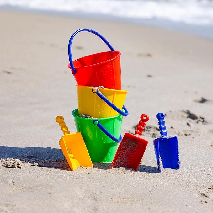 Spielstabil 12 Pack - Large Sand Scoop Beach Toys (4 Red, 4 Yellow,4 Blue) - Made in Germany