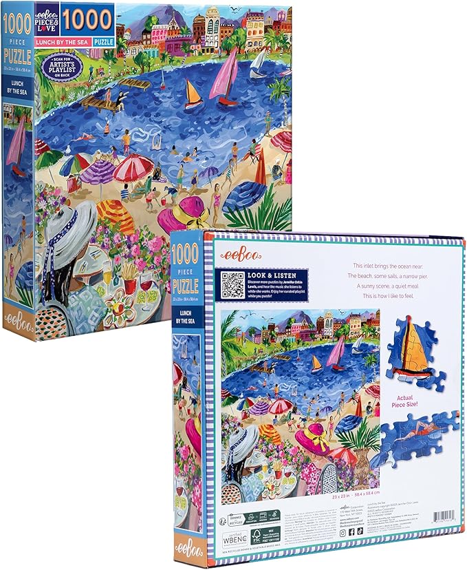 eeBoo 1000 Piece Puzzle - Lunch by The Sea Jigsaw Puzzle for Adults, Square 23" x 23" Made with Recycled Board & Vegetable-Based Ink