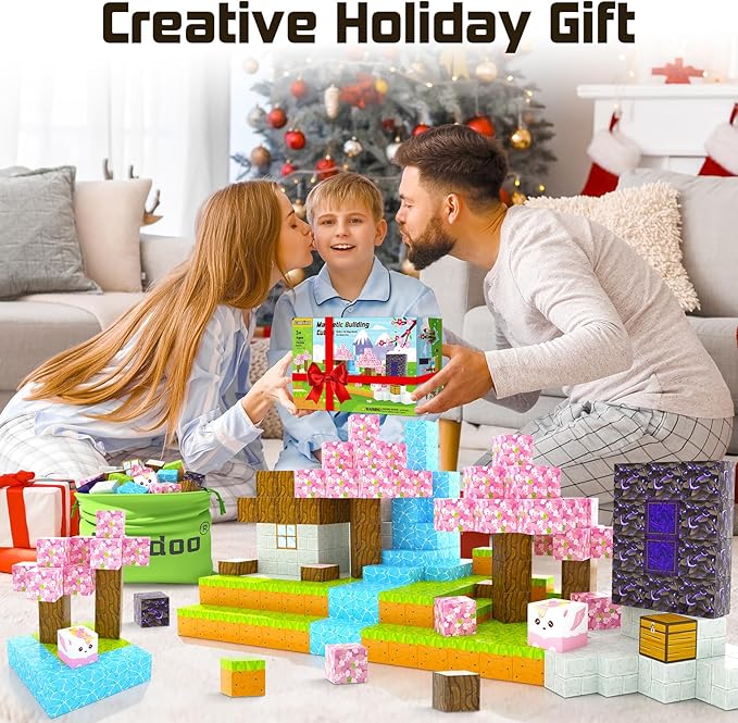 Coodoo Magnetic Blocks - Build Mine Magnet World Cherry Blossom Set, Magnetic Tiles Building STEM Toys for Boys & Girl Kids Toddler Toys for 3+ Years Old