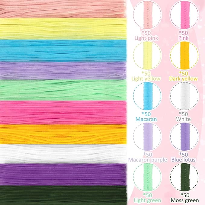 Peryiter 500 Pieces Pipe Cleaners Chenille Stems for Flowers Craft Supplies Bulk Fluffy Fuzzy Sticks for DIY Art Projects Creative Gift Wrapping Party Decorations(Colorful Flowers,12 Inch)