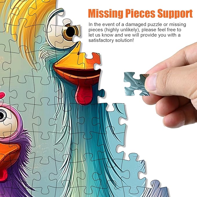 Chicken Puzzles for Adults 500 Pieces - Funny Colorful Chicken Jigsaw Puzzle, Cute Turkey Art Puzzle with Letters on Back, Challenging Hard Difficult Cartoon Animal Puzzles as Thanksgiving Home Decor