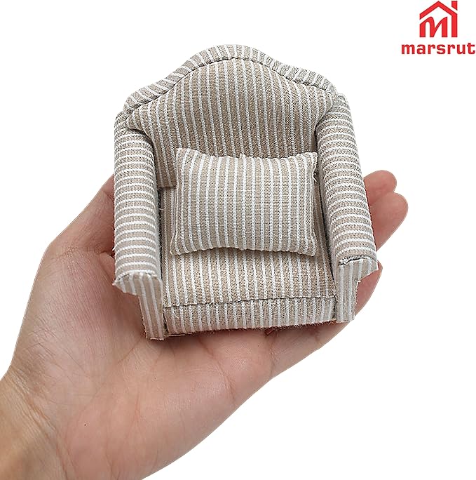 3pcs Dollhouse Couch, 1/12 Scale Living Room Furniture Accessory, Timeless Classic Miniature Double & Single Couch with Pillow, Upholstered Sofa Armchair Set Accessories for Bedroom Sectional Décor