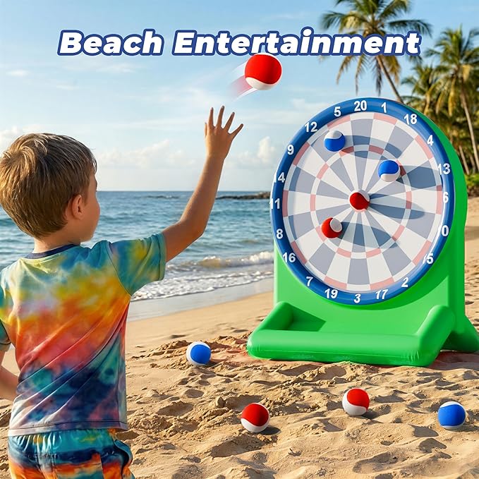 Funscape Kids Fun Pool Toys, Inflatable Dart Board Toss Water Game, Swimming Pool Float, Beach Yard Outdoor Play, Summer Birthday Party Sport Gift 3 4 5 6 7 8 9 12 Yrs Boy Girl Teen Adult Family-Green
