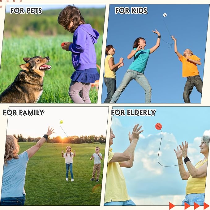 Skylety Wrist Return Ball on a String 1.85'' Rebound Sport Ball with Elastic Strap and String, Basketball Baseball Soccer Tennis Wristband Toy for Teens Adults Gifts, Wrist Exercise or Play