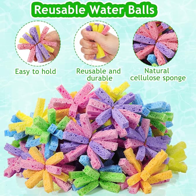 24 Pcs Reusable Water Balls for Outdoor Water Sponges Kids Games Toys Soft Quick Soak Pool Fight Toys for Summer Activities Backyard Trampoline Beach Party (Mix Color)