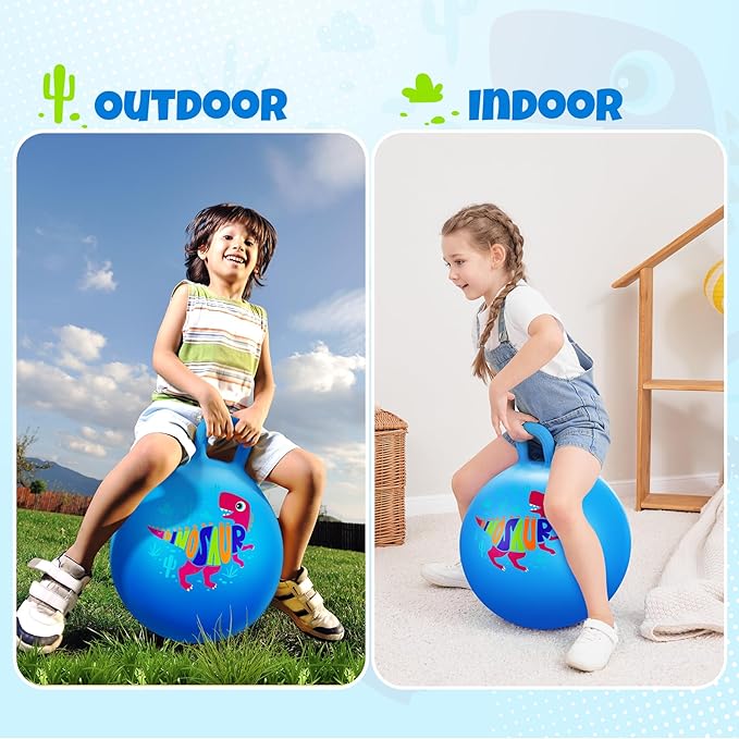 ZOOJOY Hopper Ball for Kids18In Bouncy Balls with Handle, Blue Dinosaur Indoor Outdoor Boys Toys for Active Play with Pump, Easter Basket Stuffers Girls Boys Gifts for 3 4 5 6 7 8Yr Balance Toys
