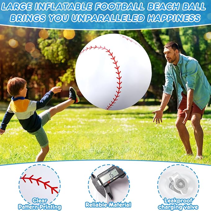 Lewtemi Giant Inflatable Sports Balls Large Inflatable Beach Ball Baseballs Soccer Rainbow Basketball Football for Sport Birthday Party Favor (3 Pcs,Soccer, Baseball, Basketball,27 Inch)