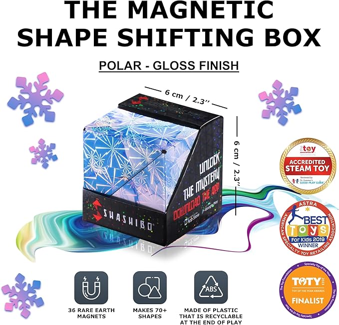 Shashibo Shape Shifting Box - STEM Fidget Toy with Ultra Strong Magnets - Sensory Puzzle Cube Transforms Into 100+ Shapes, Easter Basket Stuffers Gift for Kids, Teens, and Adults (Polar)