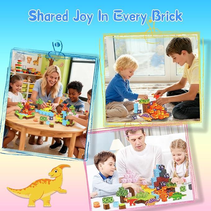 158PCS Magnetic Blocks- 1Inch Magnetic Cubes 3D Dinosaur World for Kids STEM Construction Toys - Learning Educational Magnetic Building Blocks for Boys & Girls Ages 3 -12 Christmas Birthdays Gifts