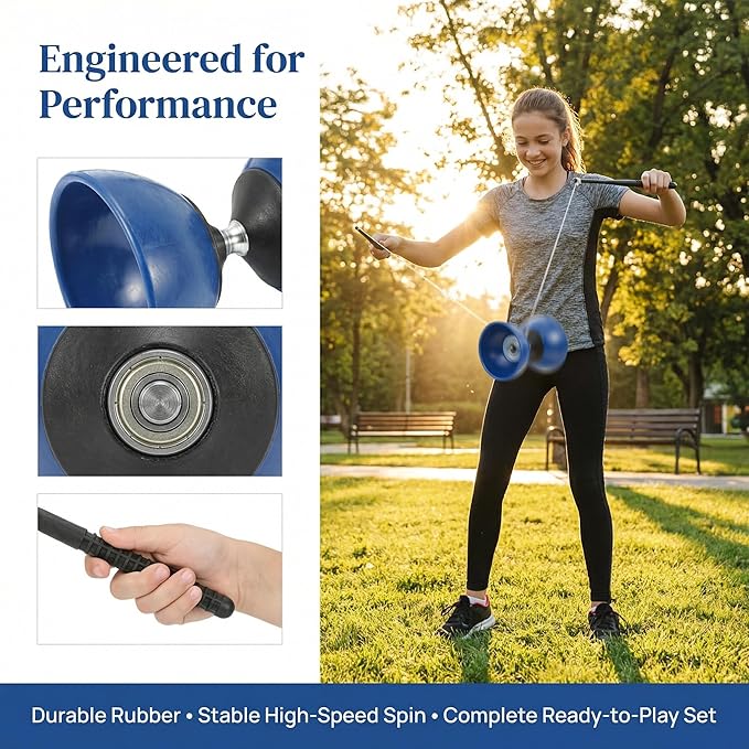 ibasenice Chinese Yo-Yo Diabolo Set with Hand Sticks - Durable Rubber Juggling Toy for Beginners & Kids - Traditional Skill Game for Outdoor Play and Fitness, Blue (4.72 x 3.34 inches)