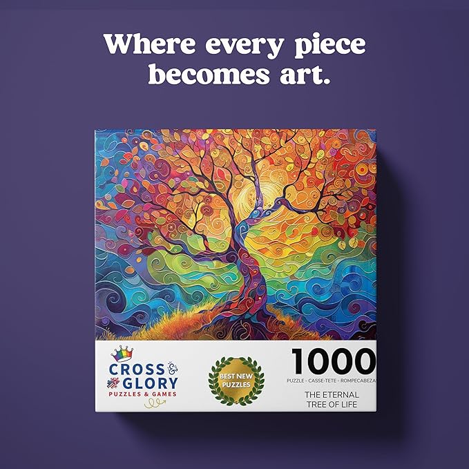 Cross & Glory - The Eternal Tree of Life - 1000 Piece Jigsaw Puzzle for Adults | Vibrant Rainbow Tree Puzzle | Meaningful Challenge | Best New Artistic Puzzle