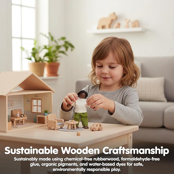 PlanToys® Father Wooden Dollhouse Figurine | Poseable 1:12 Scale Mini Doll (5 Inch) | Dollhouse Accessories for Pretend Play | Eco-Friendly Montessori Toy for Kids Ages 3+