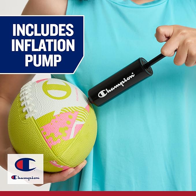 Champion Blitz Football, All-Weather Football, Enhanced Grip, Durable Rubber Cover and Molded Laces, for Outdoor Sports & Training, Includes 6 Ball Pump