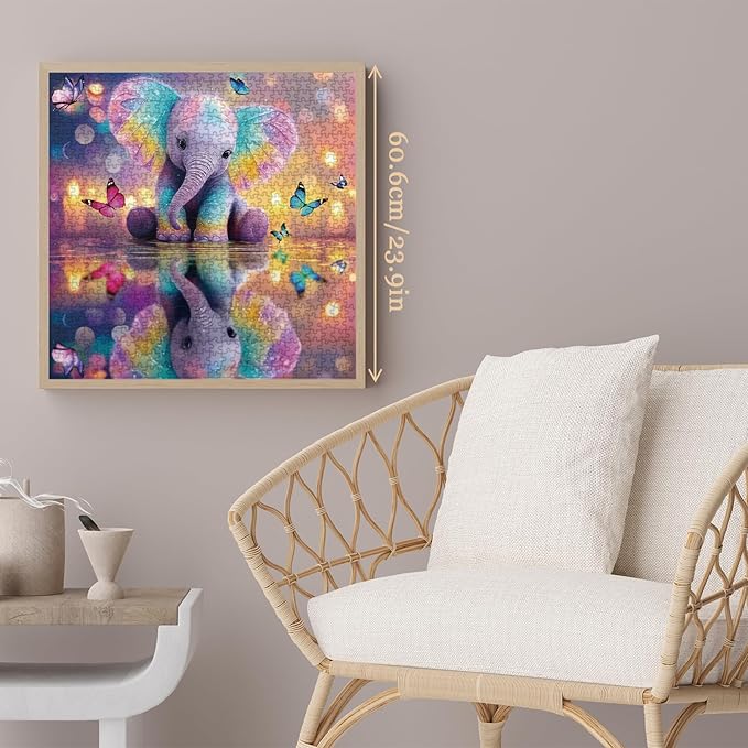 Colorful Elephant Puzzles for Adults 1000 Pieces, Rainbow Pretty Animal Jigsaw Puzzles, Challenging Beautiful Butterfly Puzzle