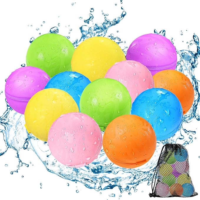 12Pcs Reusable Water Bomb balloons, Summer Toy Water Toy for Boys and Girls, Pool Beach Toys for Kids ages 3-12, Outdoor Activities Water Games Toys Self Sealing Water Splash Ball for Fun