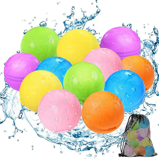 12Pcs Reusable Water Bomb balloons, Summer Toy Water Toy for Boys and Girls, Pool Beach Toys for Kids ages 3-12, Outdoor Activities Water Games Toys Self Sealing Water Splash Ball for Fun