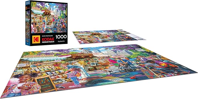 RoseArt - Kodak Premium - City Street Fair - 1000 Piece Jigsaw Puzzle for Adults, Vibrant Vendors Artwork - Made in USA