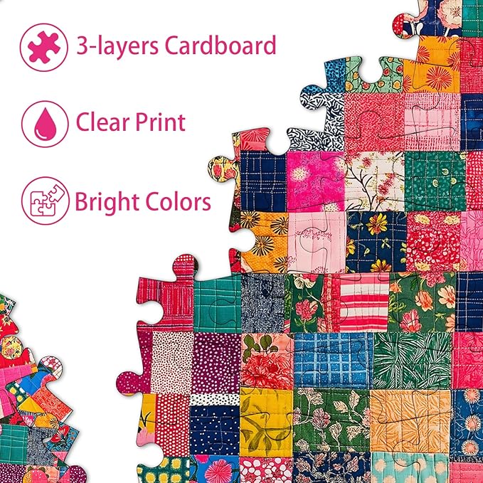 Sewing Patch 1000 Piece Puzzle for Adults, PICKFORU Vintage Quilt Patchwork Flower Art Puzzles, Impossible Difficult Colorful Theme as Wall Decor