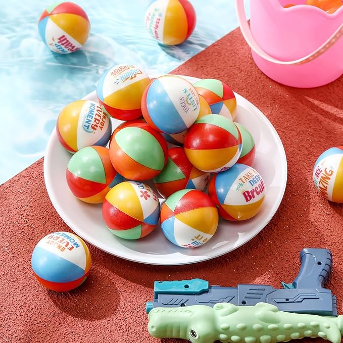 Blulu 50 Pcs Mini Beach Stress Balls with Motivational Quotes 2.5" Foam Bulk Rainbow Squeeze Sports Toys with Storage Bag for Hawaiian Beach Party Favors Birthday Gifts Rewards