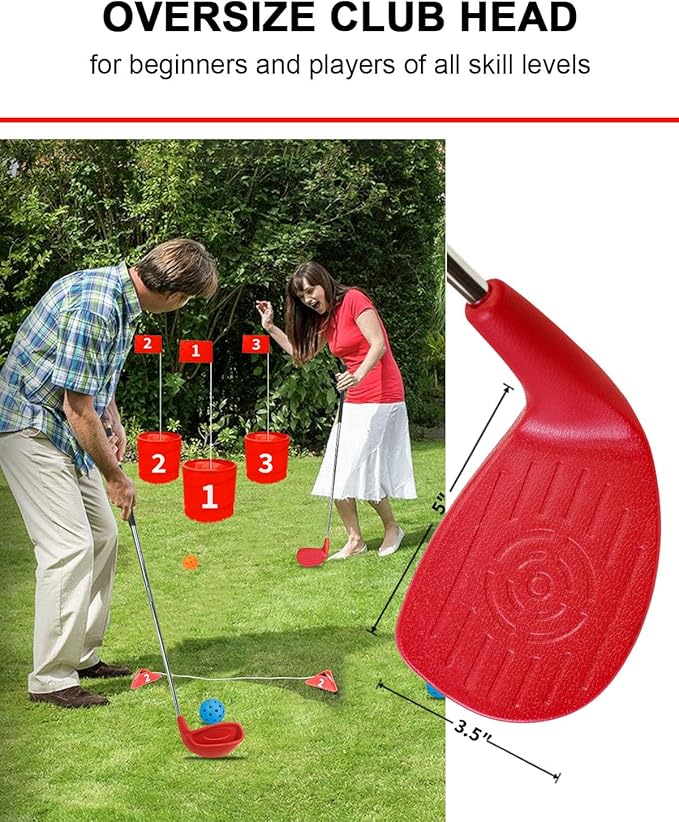 KOFULL Backyard Golf Game Club with Oversize Head, for Golf Game with Buckets, Included 1 Plastic Golf Clubs for Adults, 2 Balls, Steel Shaft for Chipping Game, Hit Plastic Foam Ball