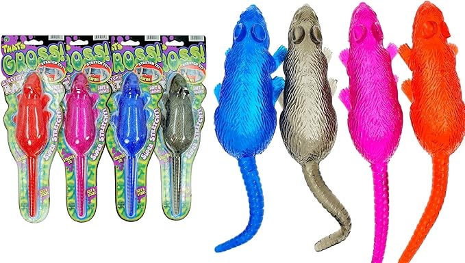 JA-RU Sticky Stretchy Rubber Rat Toys for Kids (4 Rats) – Squishy Fake Mouse Toy, Funny Gag Gifts, Stress Relief Fidget Toys, Party Favors, Goodie Bag Stuffers & Classroom Prizes. 053-4p