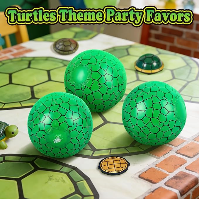 12 Pack Turtles Themed Beach Balls - 6 Inches Inflatable Floating Balls for Birthday Party Decorations, Summer Pool and Beach Game, and Bulk Birthday Party Favors