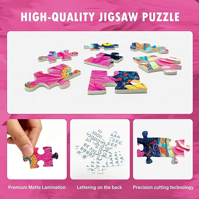 Colorful Flowers Cat Puzzles for Adults 1000 Pieces, Perfectly Letter on Back No Dust, Stained Glass Jigsaw Puzzle Black Cat Theme, Challenging Puzzle Perfect for Game Nights Family Puzzle