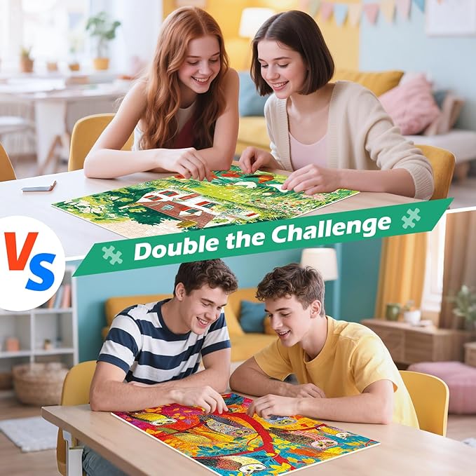 2 Pack 500 Piece Puzzles for Adults,Country Jigsaw Puzzles 500 Pieces,Owl Forest Puzzles for Adults Jigsaw Puzzles Sets Puzzle with Letters on Back Challenging Puzzles Family Game Gift Toy