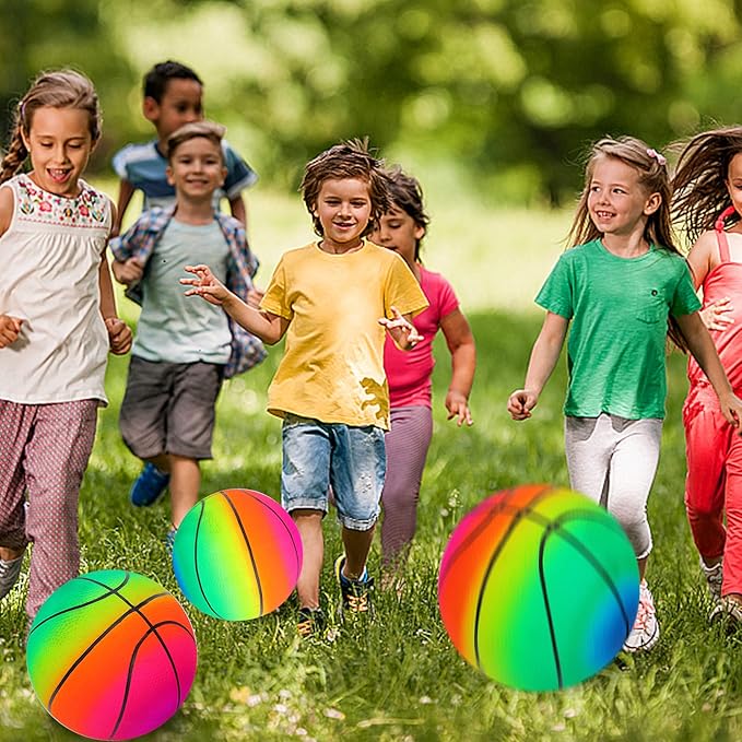 Visen 4Pcs Rainbow Playground Balls for Kids&Adults with 1 Hand Pump,8.5Inch Colorful Rubber Bouncy Balls,Inflatable Multi Colors Kick Balls Handball,Durable Indoor&Outdoor Play Toys