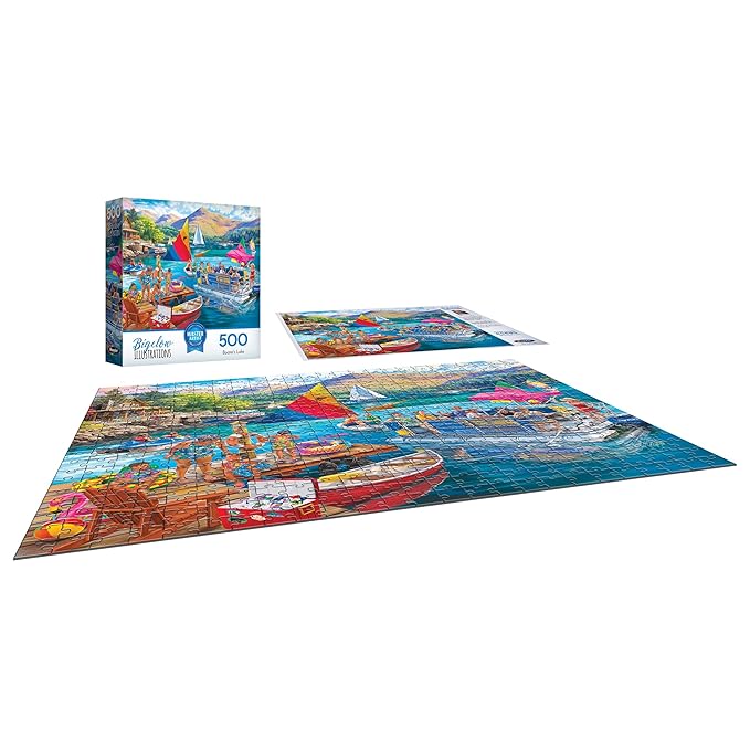 RoseArt - Bigelow Illustrations - Boater's Lake 500 Piece Jigsaw Puzzle, Summer Lake Puzzle for Adults