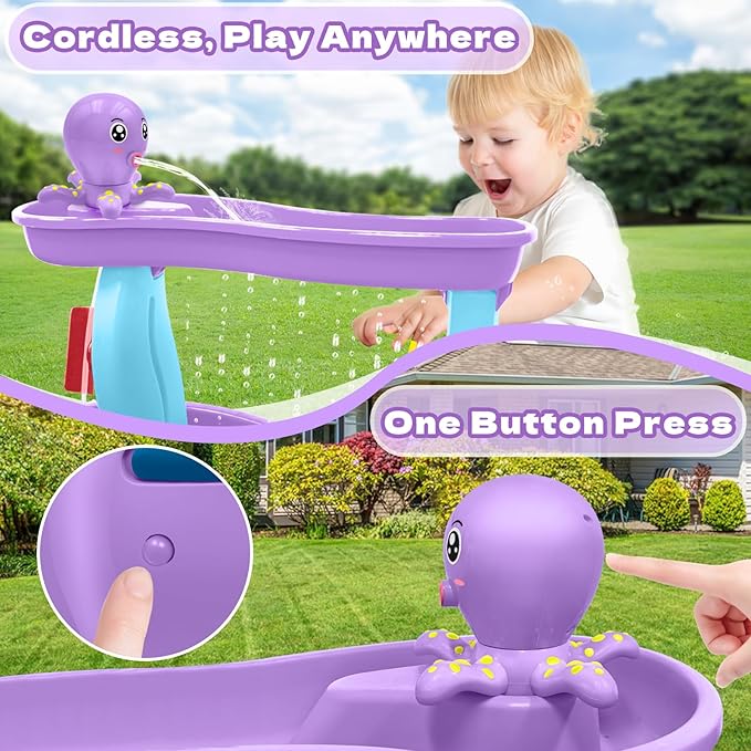 Water Table Pump, Octopus Battery Powered Water Pump for Water Table 3 Hours Non-Stop Fun Summer Outdoor Water Toys Outside Water Play Table Accessories for Toddlers Kids (Purple)
