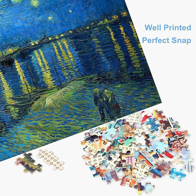 Jigsaw Puzzles for Adults 1000 Piece Starry Night Over the Rhone by Vincent Van Gogh 27.56 x 19.69 Inch Puzzles for Adults Educational Challenge Toy Van Gogh Puzzles 1000 Pieces for Adult