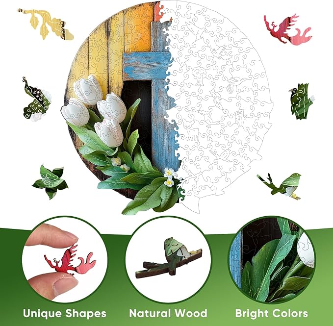 Pikoqunc Wooden Puzzles for Adults,201 Pieces 11.4x11.3 Inches,Tulip Cross Laser-Cut Jigsaw with Premium Smooth Wood Texture,Relaxing Art Puzzle Gift for Friends and Family in Exquisite Box