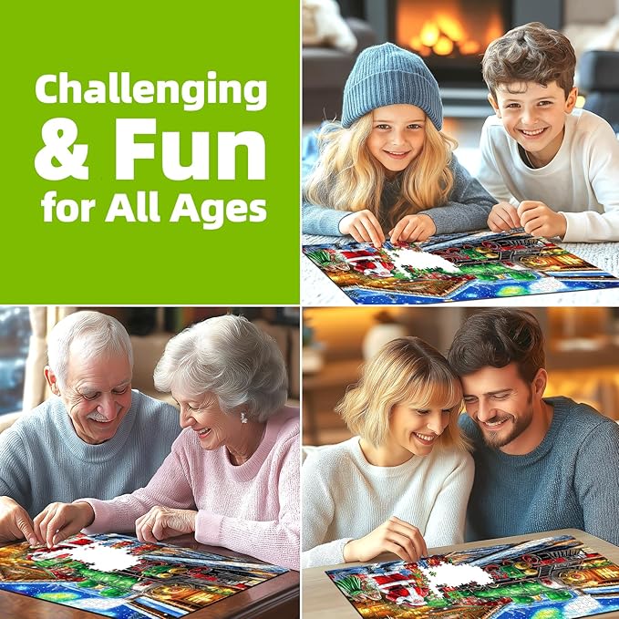 Christmas 1000 Piece Puzzle for Adults, Christmas Train Jigsaw Puzzle Santa & Vintage Train Scene Adults and Teens Family Challenging Perfect for Game Nights (27.5x19.7 in)