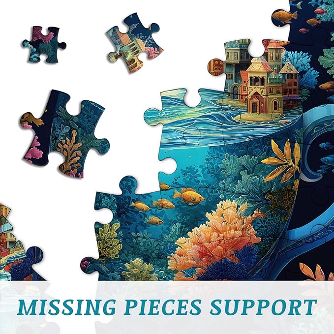 PICKFORU Ocean City for Adults 1000 Pieces, Colorful Fantasy Cup Jigsaw Puzzles Coral Fish, Difficult Challenging Sea Landscape Theme as House Decor