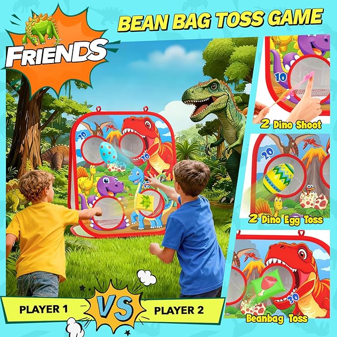 Dino Bean Bag Toss Game Toy for Kids, 6-1 Cornhole Board Outdoor Toys for Toddlers, Easter Gifts for Kids, Backyard Beach Lawn Party Toss Game Toy for 3 4 5 6 7 8 Year Old Boys Girls Birthday Gifts