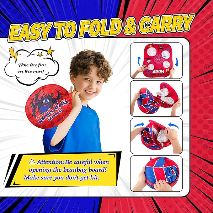 Spider Bean Bag Toss Game, 3-1 Cornhole Board Outdoor Toys for Kids, Family Party Activity Toddler Yard Backyard Beach Lawn Party Camping Game Toys for 3 4 5 6 7 8 Year Old Boys Girls Birthday Gift