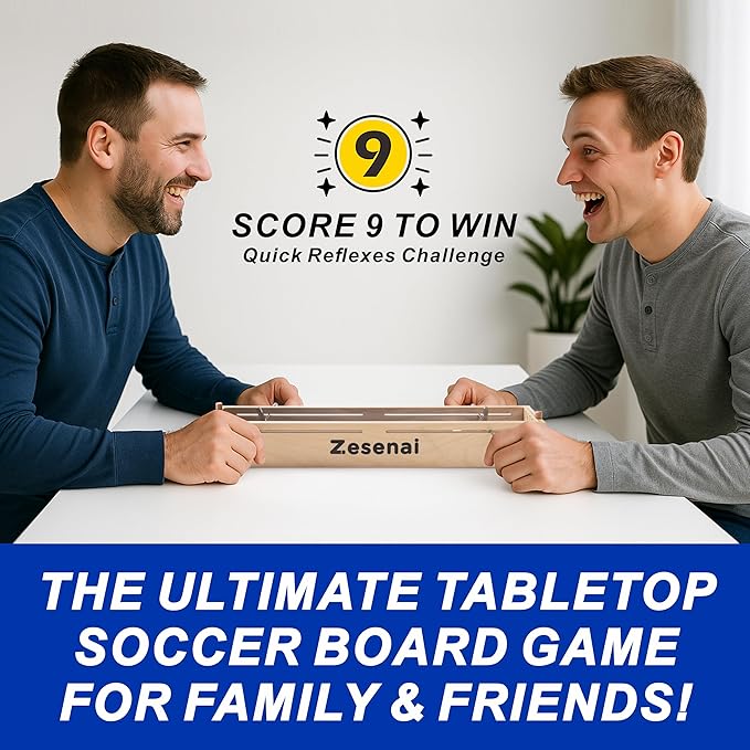 Micro Football Game – 2-Player Wooden Tabletop Skill Game, Mini Foosball & Hockey Fast-Action Play, Family Night or Friends Party, Soccer Board Game Gift for Kids & Adults