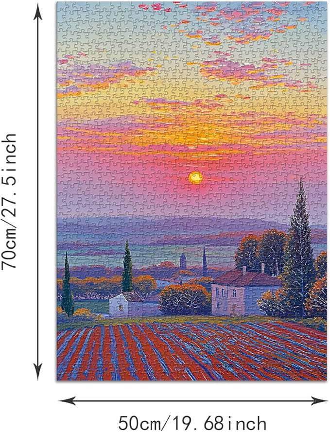 Puzzle for Adults 1000 Pieces, Sunset Field Puzzle, Challening Impossible Difficult Hard Fun 1000 Pieces Jigsaw Puzzles for Adults Family with Letters on Back