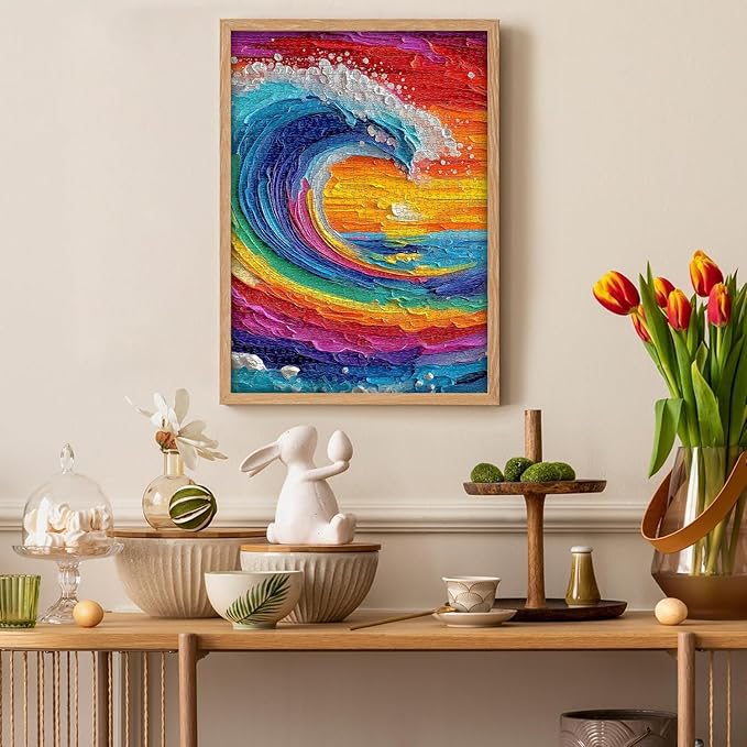 Impossible Puzzles for Adults 1000 Pieces, Colorful Ocean Wave Art Puzzle, Hard Difficult Jigsaw Puzzles Beach Painting, Gradient Rainbow Challenging Puzzles for Adults